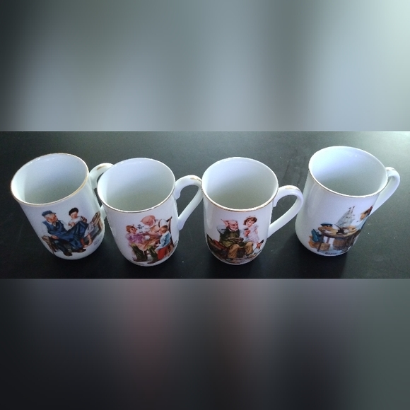 VGC Vintage 1982 Norman Rockwell Set Of Four Collector Mugs In Origional Box - Picture 2 of 9